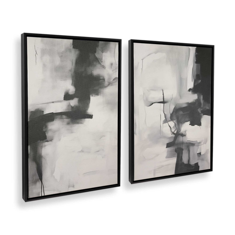 Ensemble de 2 toiles tendues monochromes Whisper, Cadre flottant noir satiné, H 12,75 po x l 17,5 po x P 1,75 po
