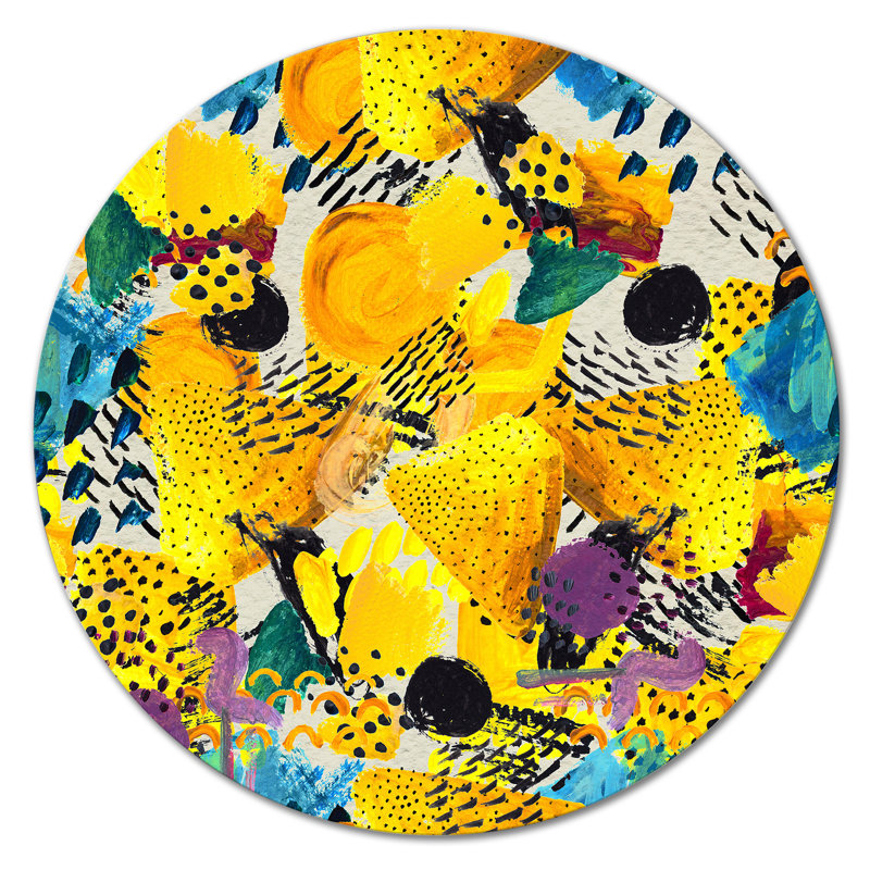 Jaune et bleu, impression colorée - Cercle en métal à motifs, art mural, H 11 po x l 11 po