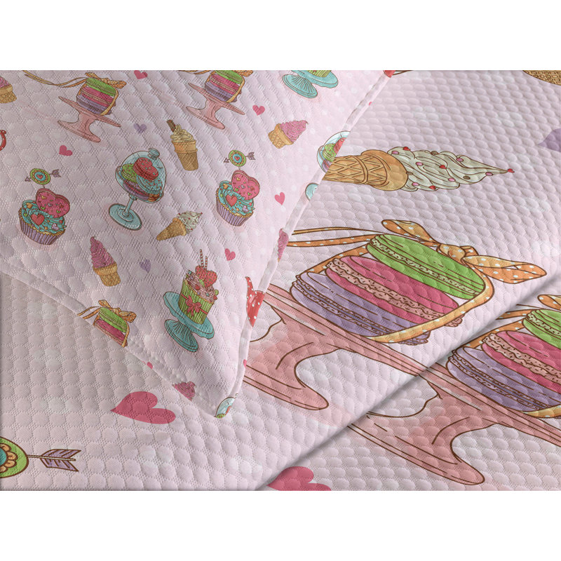 Ambesonne Ice Cream Bedspread Set Teapots Cookies Multicolor, Queen Bedspread + 2 Standard Shams