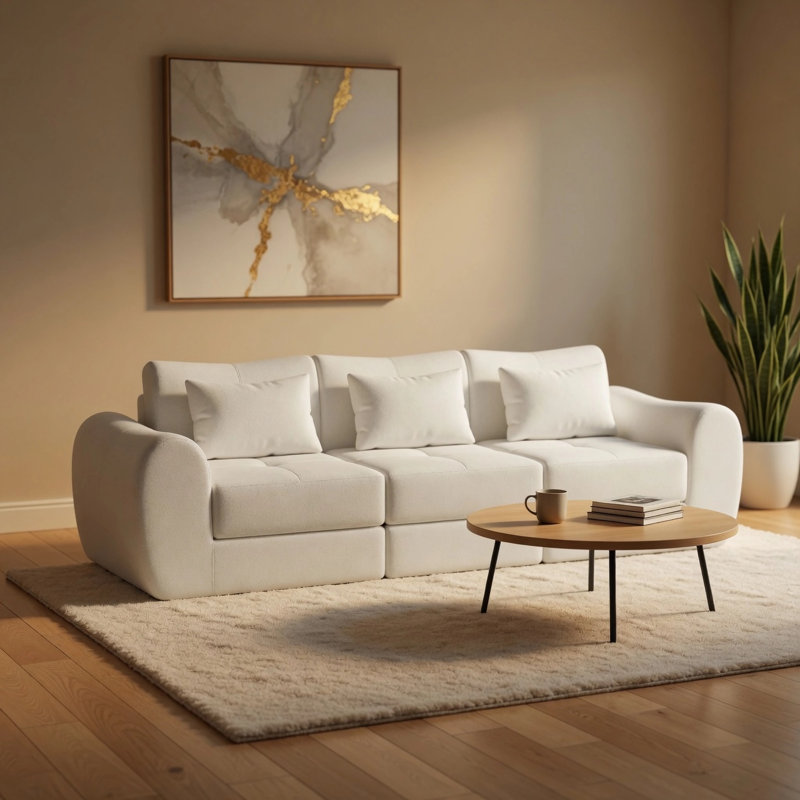 Boneless 102"Compression Boneless Sofa, Convertible Folding Cloud Couch, Soft Chenille, No Assembly Required, White