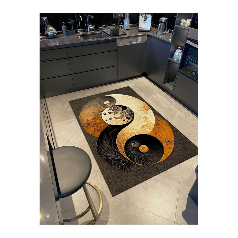 Tapis décoratif moderne à motif tissé gris à motif abstrait Ying Yang, Tapis de couloir 3 pi 3 po x 9 pi 10 po