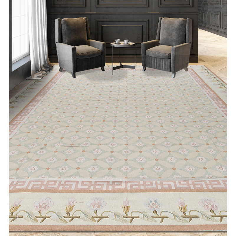 Hand-Knotted High-Quality Green and Green Area Rug