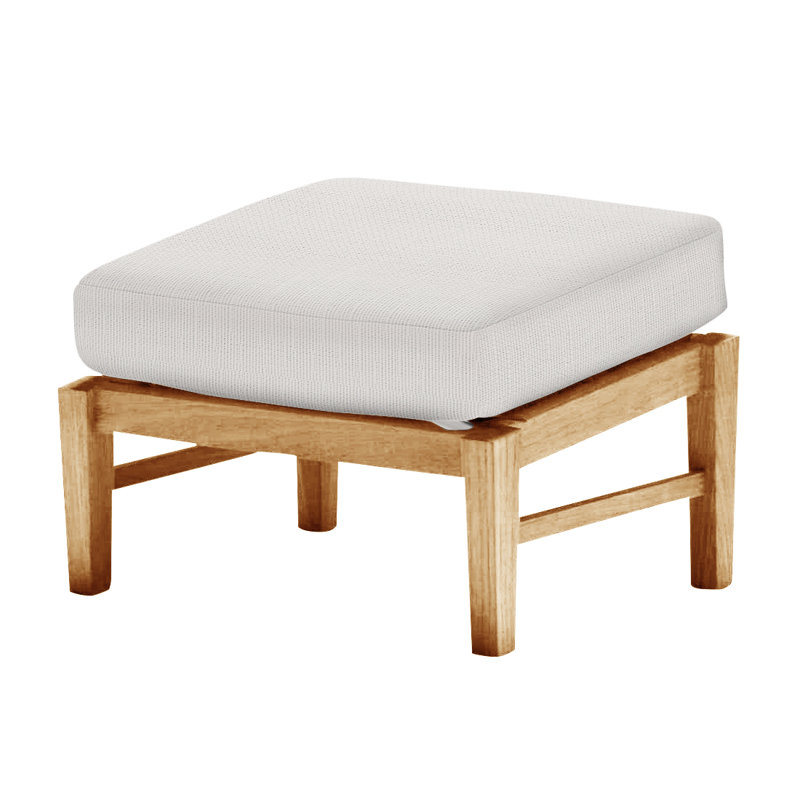 Croquet Outdoor Teak Ottoman with Cushion, Natural Teak, Welt, Snow Sunbrella® Linen