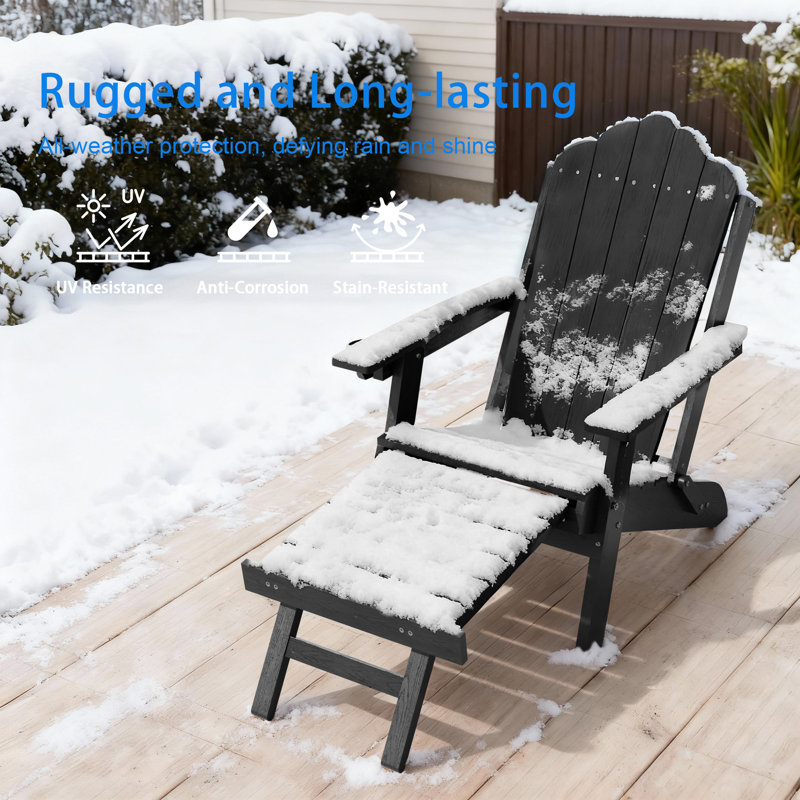 3-Postion Adjustable HDPE Adirondack Chair with Ottoman, All-Weather Folding Patio Chair with Cup Holder for Outdoor, 350lb Capacity