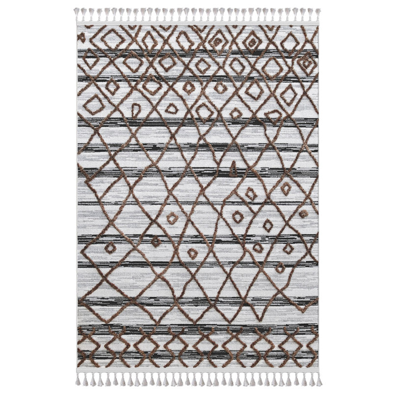 Directions White And Black Polyester Rug 8X10