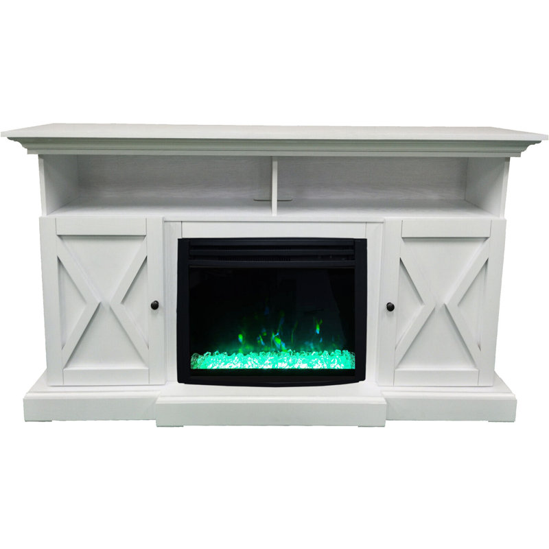 Summit White MDF Electric Fireplace TV Stand with LED Lights