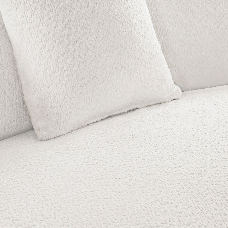 Blanc, luxe moderne, bouclé, revêtement courbé, méridienne 2, côté droit, courbe rétro, coussins confortables