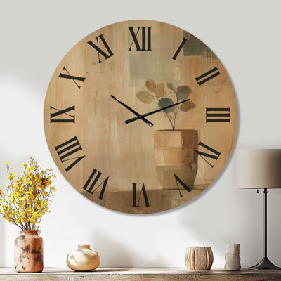 Quiet Potted Sprig - Horloge murale silencieuse en bois beige de style milieu du siècle