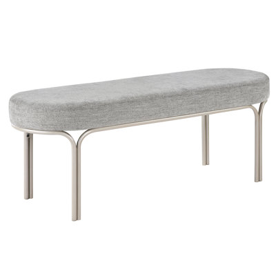 Modern Entryway Decor Bench In Gray Chenille Upholstery, Sleek Champagne Metal Legs, 16.5" Product Depth Contemporary 1Pc Upholstered With Finish 300Lbs Weight Capacity, Oval Design For Or Bedroom