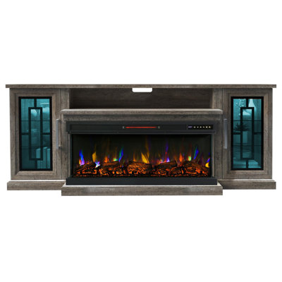 75" Highboy Electric Fireplace TV Stand - 40'' 3-Side Tempered Glass LED, Customizable Flame Effects, Fits 80/85'' Televisions, Modern Living Room Media Console, Gray Wash
