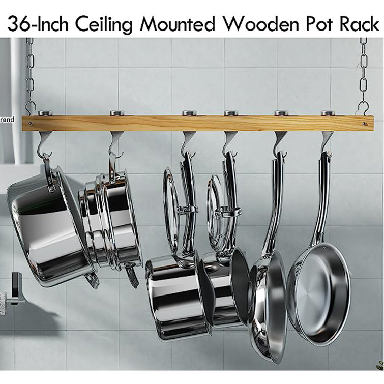 Cooks Standard Wall Mounted Wooden Pot Rack, 36 by 8-Inch