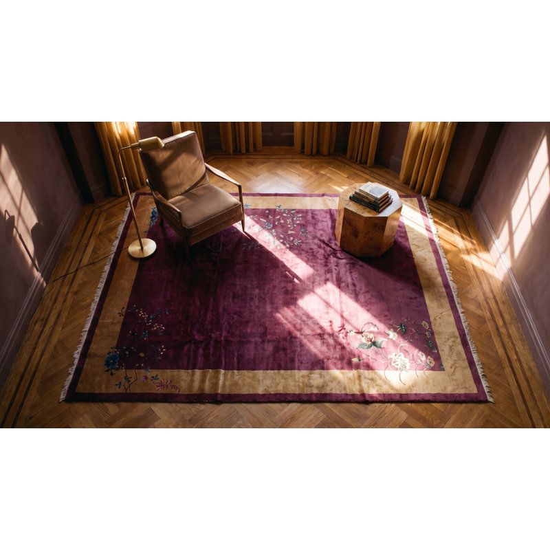 Antique Chinese - Art Deco Medium Wool Purple Rug