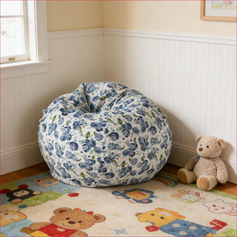 Fauteuil à billes arrondi à imprimé rose sur 3 pieds pour adultes, rembourré de mousse haute densité | Rond | Tissu
