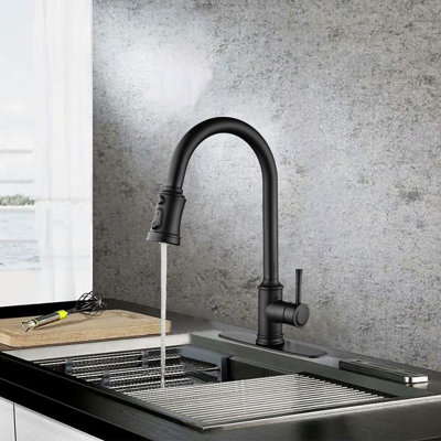 Robinet de cuisine rétractable à poignée simple avec douchette latérale