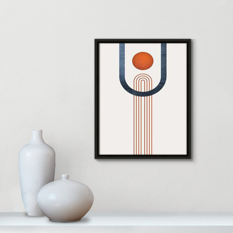 Minimalist Mid Century Orange Navy III by Urban Epiphany, 15.5'' H x 12.5'' W x 2'' D, Espresso Framed