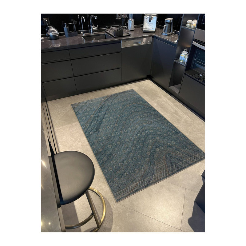 Tapis bleu lavable à motif bleu, Sous-tapis rectangulaire 2 pi 6 po x 4 pi 11 po