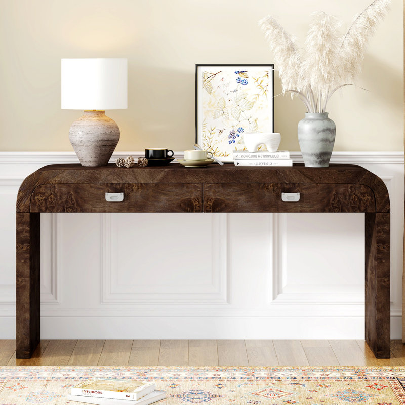 Console en bois avec tiroirs Faelina, H 31,7 po x l 60 po x P 15,7 po, Brun foncé