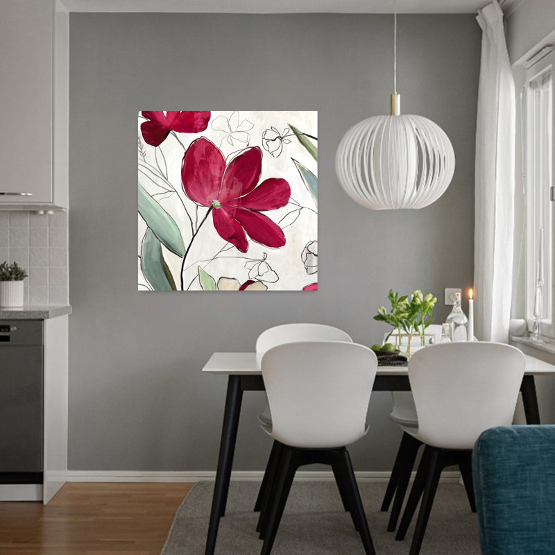 Art floral contemporain délicat organique, 32" H x 32" W