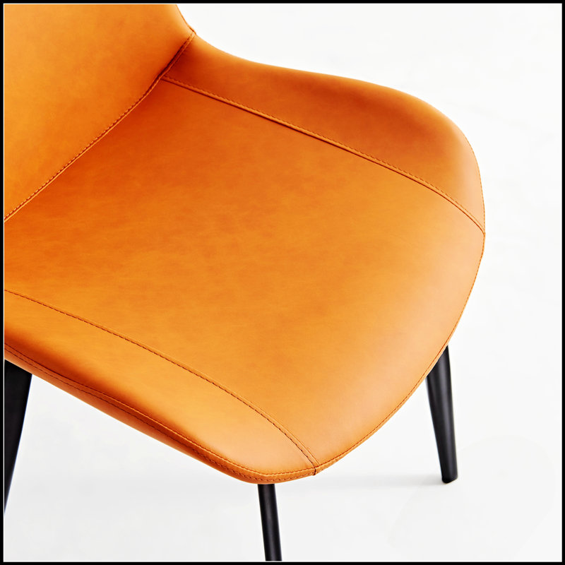 Orange PU Leather Dining Table Set Of 2 With Sturdy Iron Legs For Compact And Modern Living Spaces