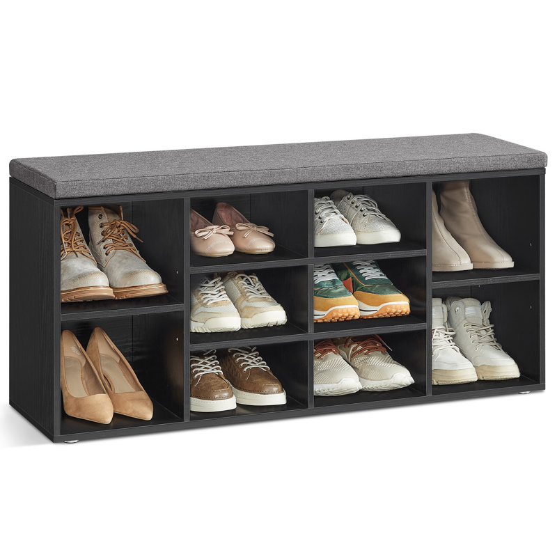 Banc de rangement pour chaussures avec paires de tablettes Arney, Noir ébène