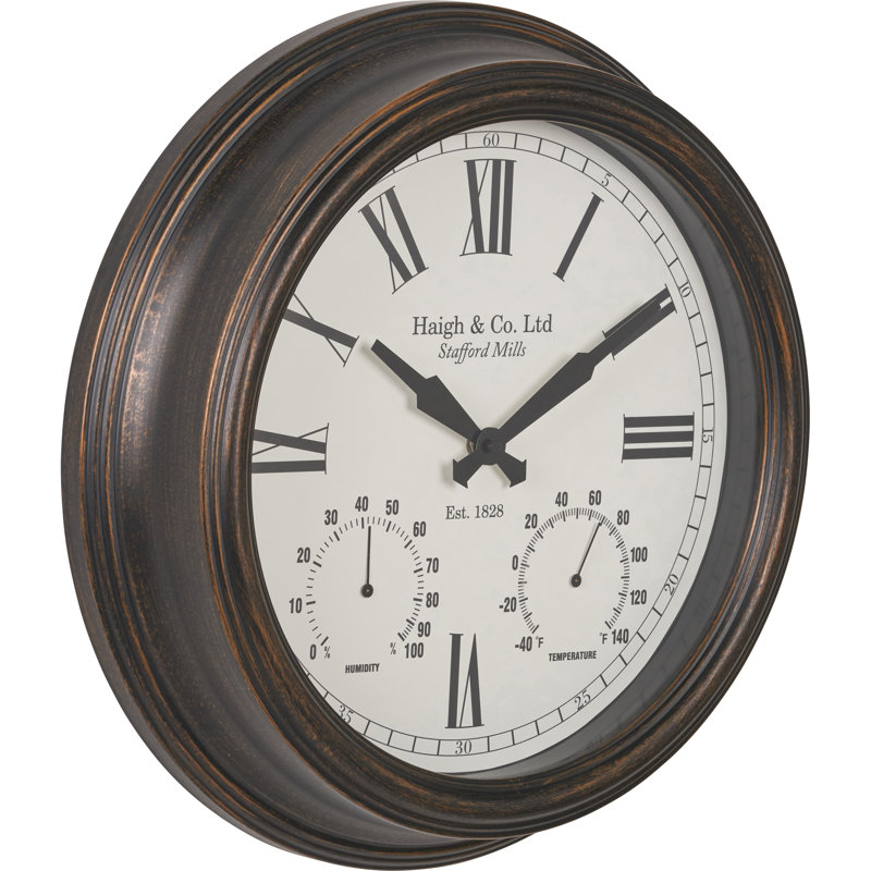 Metal Wall Clock, White/Bronze
