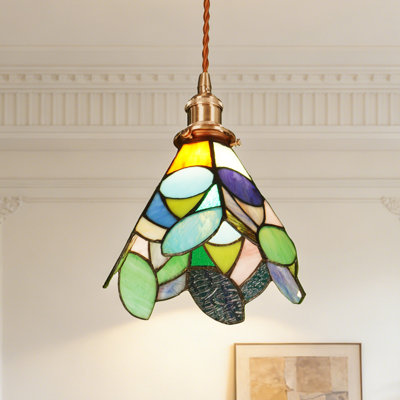 Mini-luminaire suspendu en verre coloré 33,5 "de haut, fabrication en laiton massif, douille E26