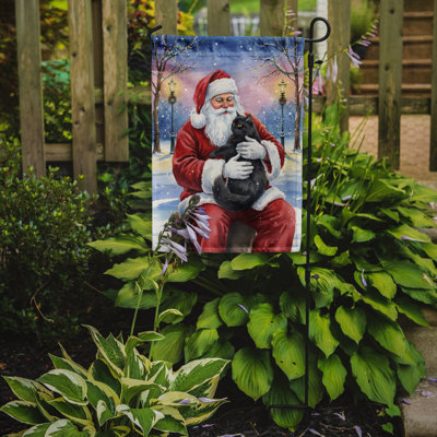 Persian Black Cat with Santa Claus Garden Flag