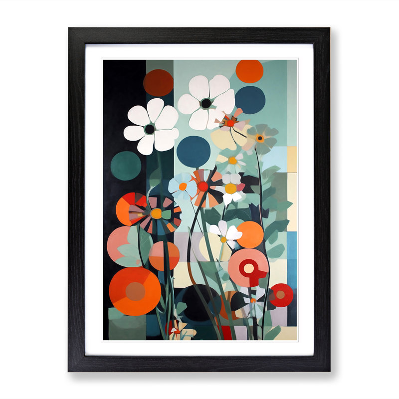 FRM-V0523-866X Flowers Bauhaus Style Vol.3 - Picture Frame Print, Black Framed, 64cm H x 46cm W