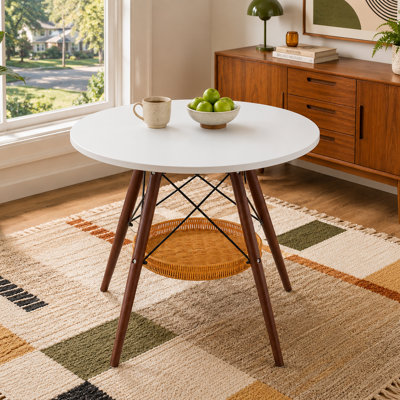 Table de salle à manger moderne pour 2 à 4 personnes avec pieds en bois massif et panier de rangement inférieur pour le salon, la cuisine et le café