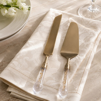 Yashica Modern Resin Cake Serving Utensil Set In Box For Dining Table Party - Kitchen Serveware For Catering And Entertaining - Set Of 2, Clear & Gold