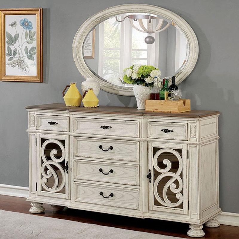 Surabaya 68'' Sideboard, Antique White/Brown