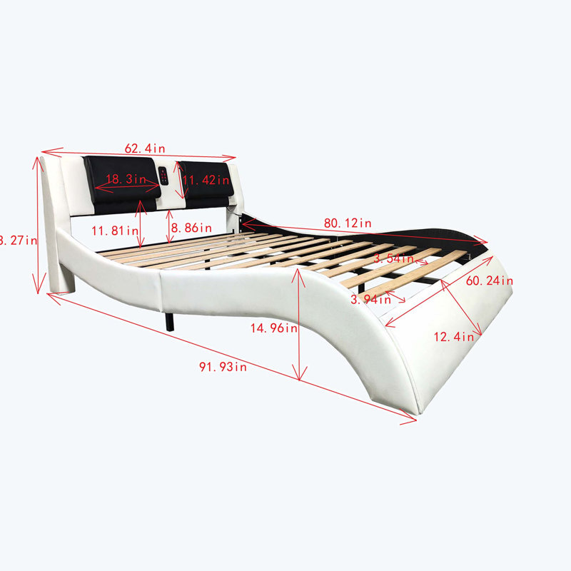 Upholstered Platform Bed Frame with led, Bluetooth connection to play music control, White