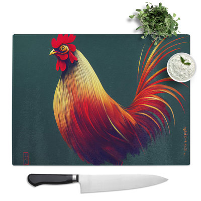 Attractive Rooster  Glass Chopping Board
