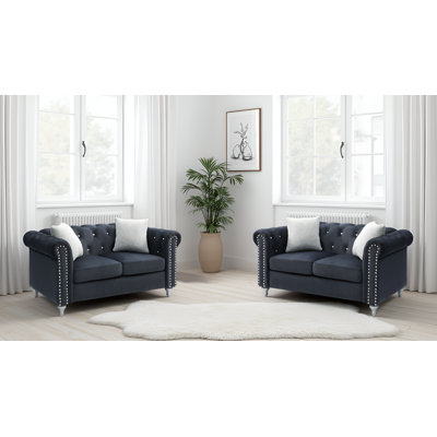 Laterrika Black Velvet Loveseat Set Of 2