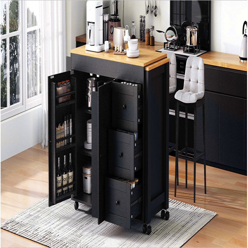 74.8" Kitchen Island With Extendable Dining Table, Kitchen Storage Cart With 3 Drawers, Power Outlet, Rolling Kitchen Island On Wheels With Spice Rack And 2 Door Cabinet, For Kitchen