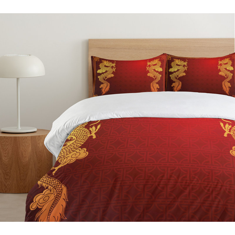 Dragon Modern & Contemporary Polyester Duvet Cover, King Duvet Cover + 2 King Shams