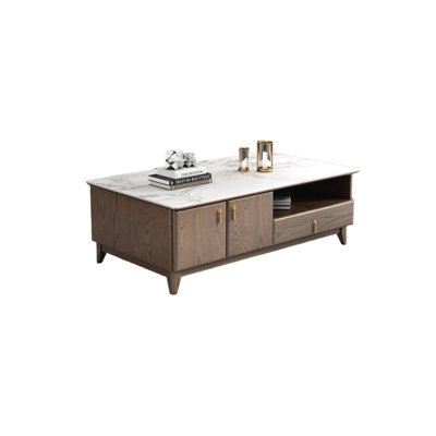 Ash Wood Coffee Table With Rock Plate Countertop