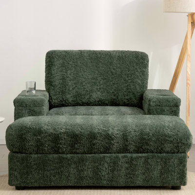 Très grand canapé-lit intérieur en fausse fourrure de lapin avec repose-pieds et accoudoirs avec rangement
