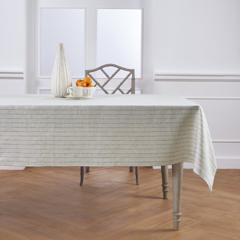Pinstripe - 100% Pure Linen Tablecloth, 120" x 60", Light Natural/Black
