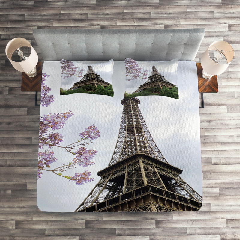 Eiffel Tower Eclectic Coverlet, King Bedspread + 2 Shams