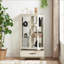 Vitrine d'exposition vitrée rétro américaine | Tablettes réglables en verre, 2 portes 1 tiroir | Ampoule incluse | Bois aggloméré blanc neige et verre-815433263
