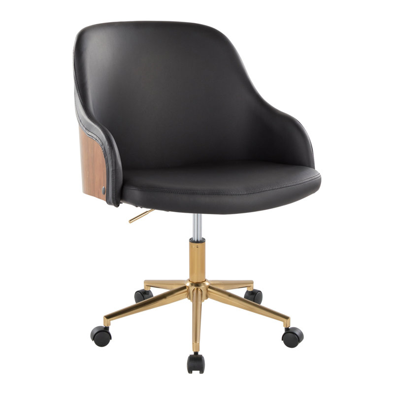 Chaise de bureau en métal doré, Or / noyer, Noir