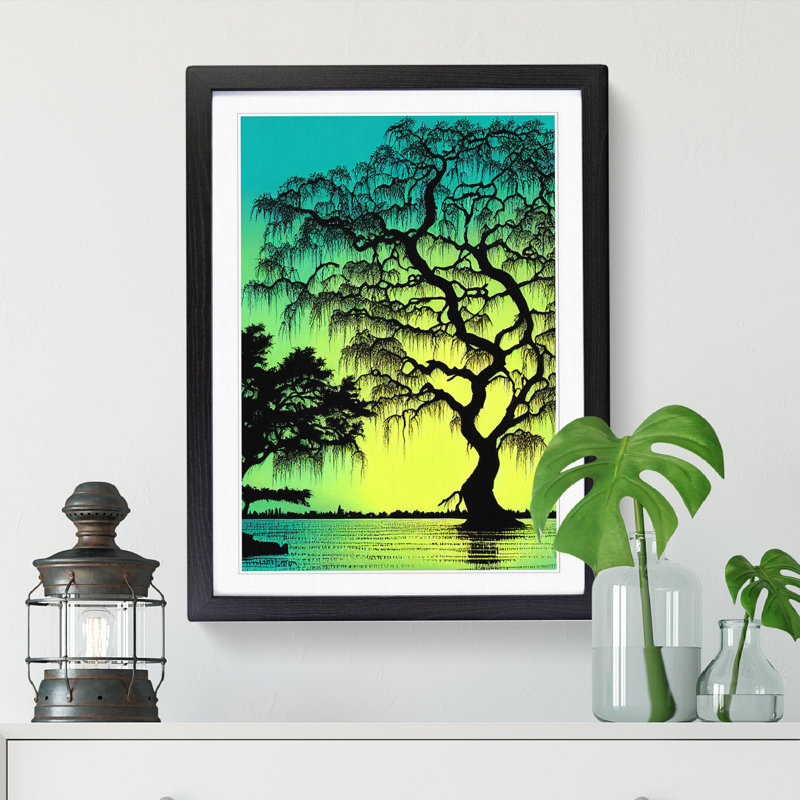 Weeping Willow Tree At Dusk - Picture Frame Print, Black, 64cm H x 46cm W x 2cm D