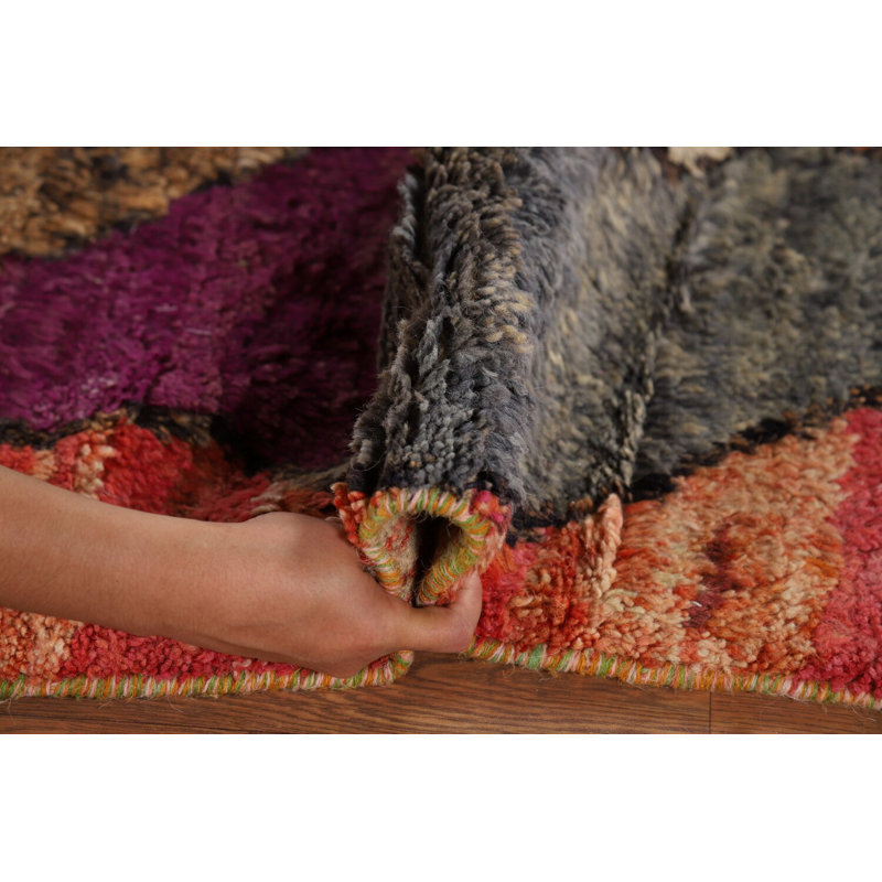 Tapis marocain abstrait en peluche fait à la main 5 x 9