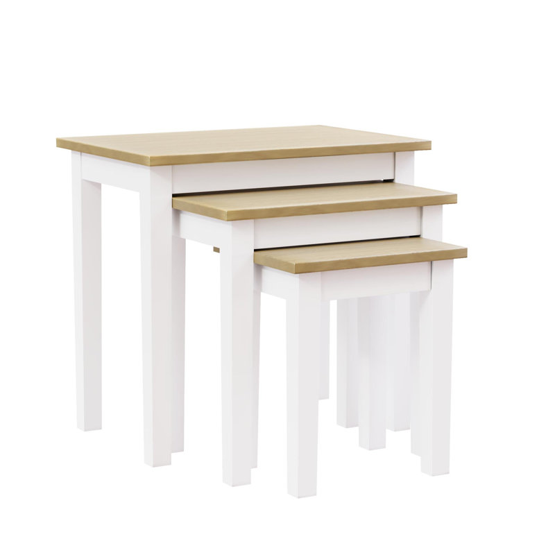 Analynn 3 Piece Nest of Tables, White, Oak