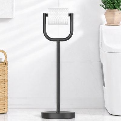 RicheMake Matte Black Toilet Paper Holder Stand with 3 lb Heavy Base