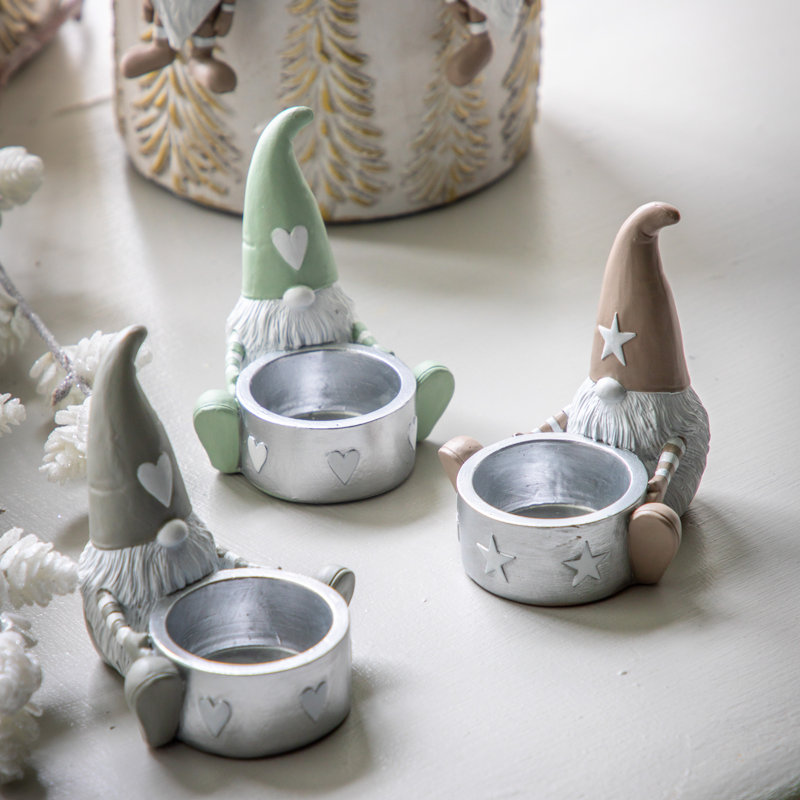 Polyresin Tabletop Tealight Holder, Beige/Silver