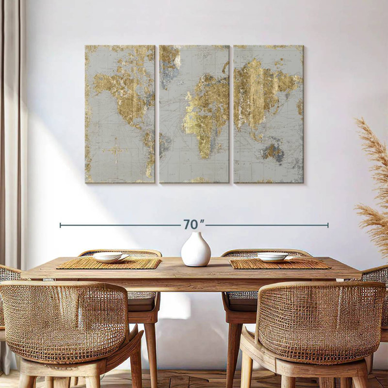 Aliaz Gilded Map Light Gray, 36" H x 57" W