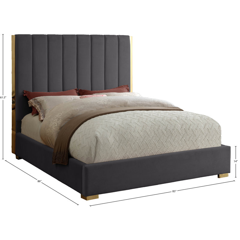 Aeliana Upholstered Bed, King, Grey Velvet