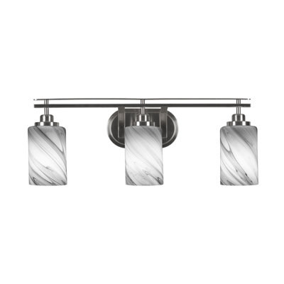 Barre d'éclairage de salle de bain 3 lumières Odyssey au fini nickel brossé avec verre tourbillon onyx de 4 po
